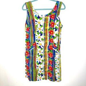 Jams World Shift Dress Womens Size 11 Vintage Sea Daisy Print Back Zip Pockets